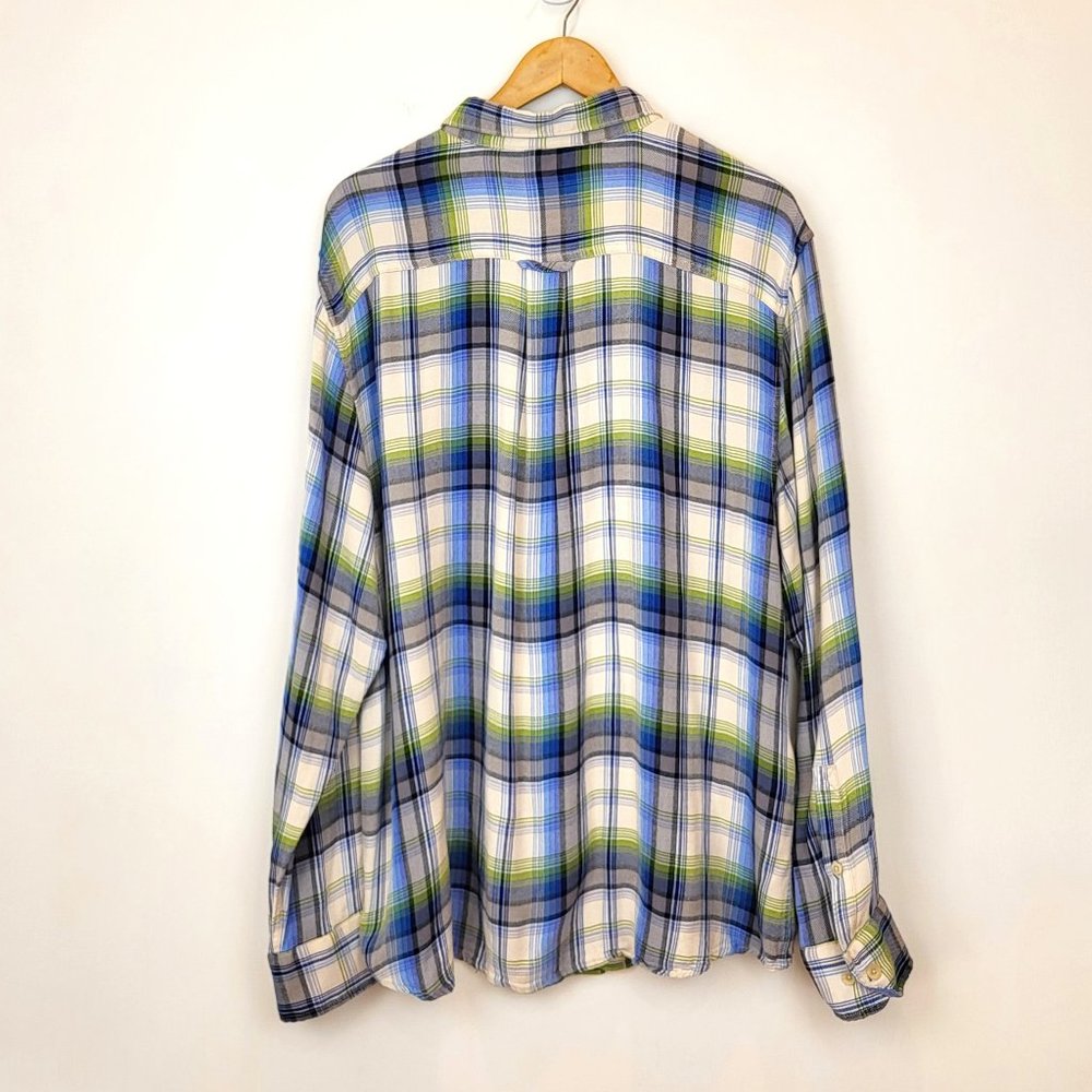 Tommy Bahama White Blue Green Plaid Long Sleeve Button Up Shirt, Size XL, EUC - Picture 2 of 10